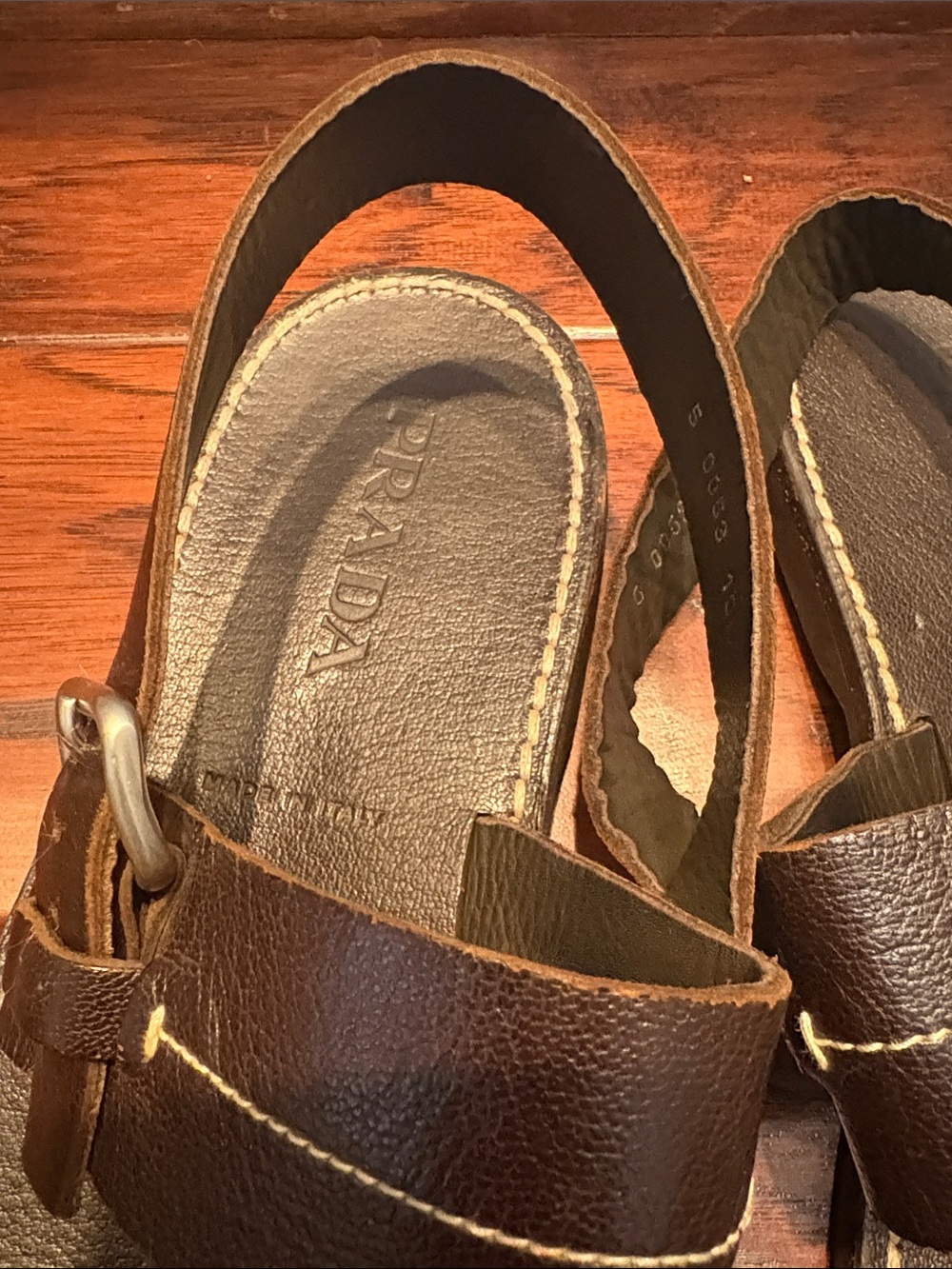 Prada Vintage Men's Brown Leather Double-Strap Sandals - Picture 2 of 4